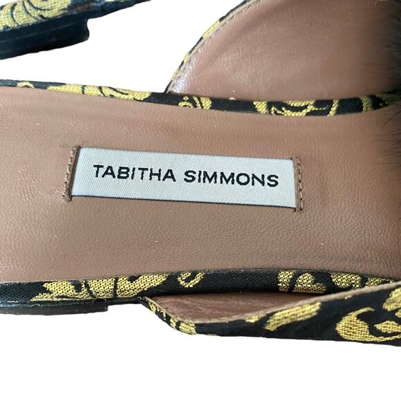 Tabitha Simmons Masha Mink-Trim Brocade Mule Black Gold 40 size 10 - Picture 7 of 9